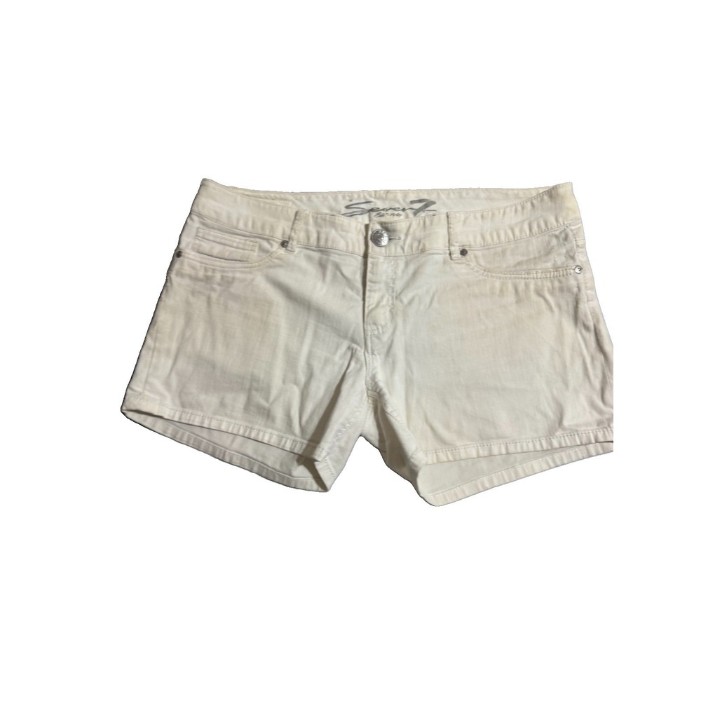 Seven7 Women's White Stretch Denim Shorts Size 16 Mid Rise 5-Pocket